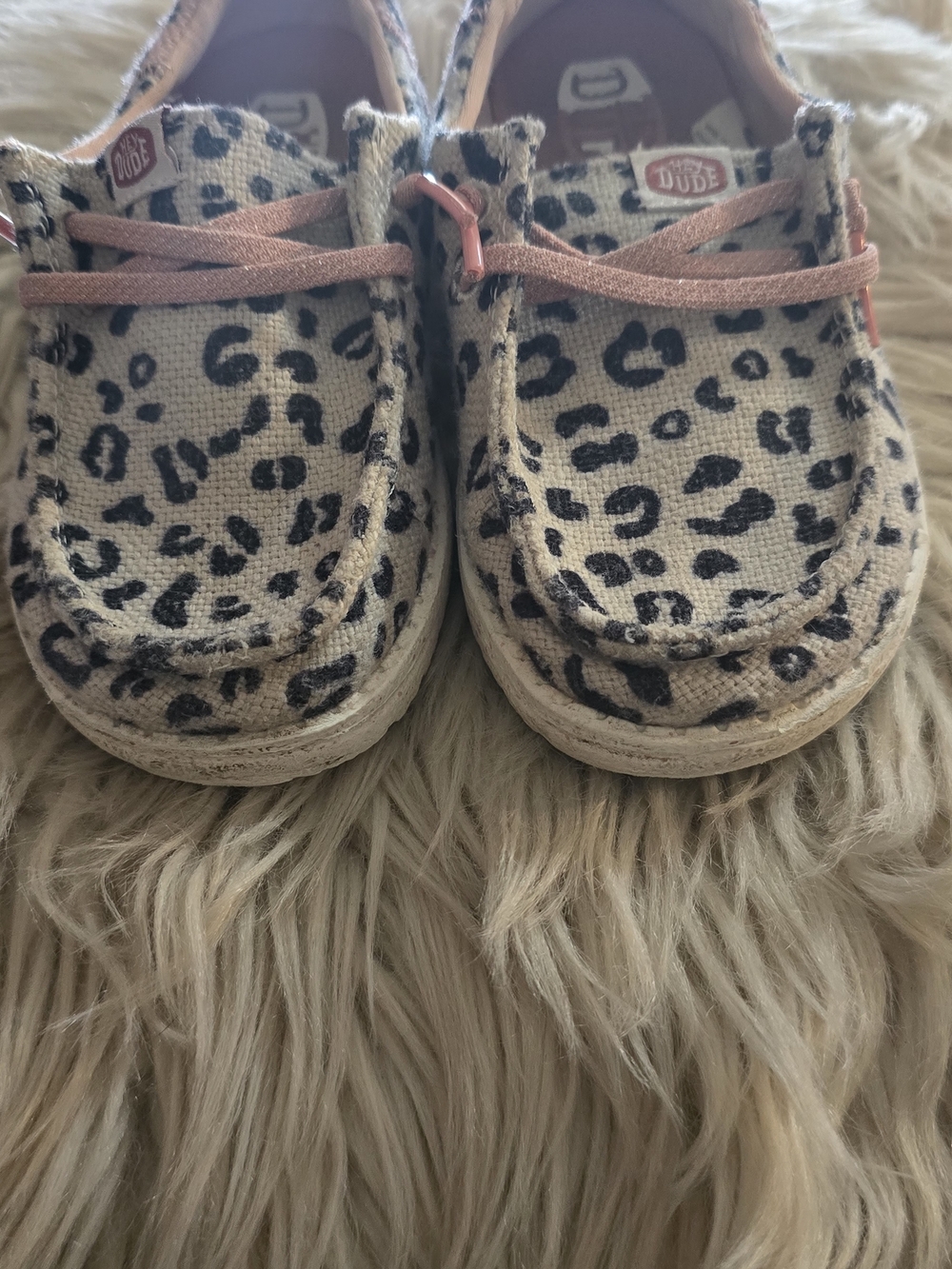 Hey Dude Kids' Leopard Print Casual Shoes with Pink Laces Size 9y